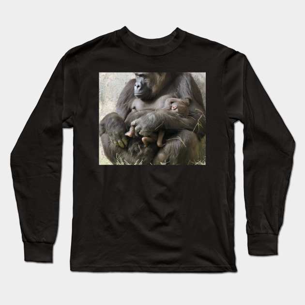 Western Lowland Gorilla and baby Long Sleeve T-Shirt by Sharonzoolady